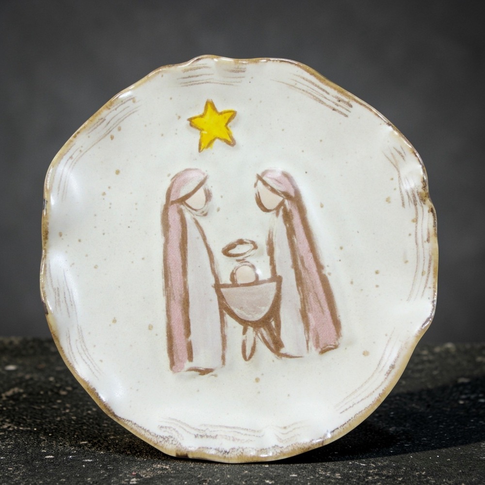 Mudpie Ceramic Nativity Scene Decorative Plate Christmas Decor White Brown Star